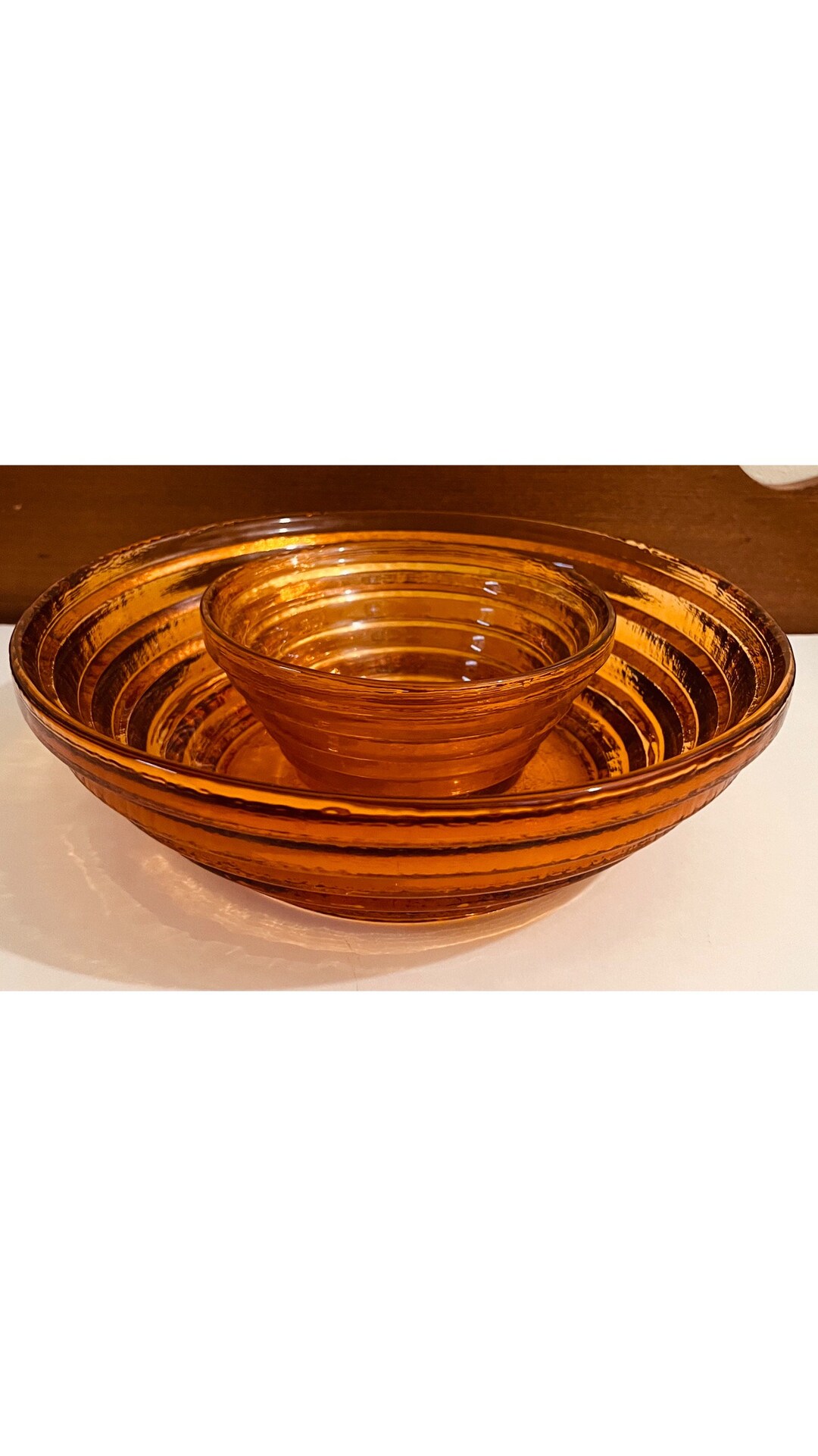 Vintage Blenko Amber Chip and Dip Set Bowls Etsy