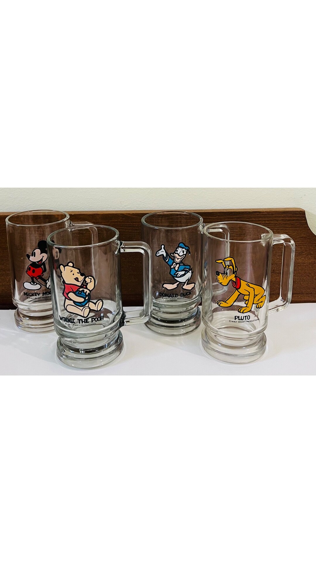 Vintage Disney Glass Mugs Set of 4 Mickey Mouse Donald Etsy