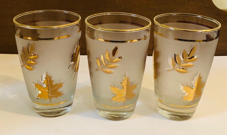 Set Of 9 Libbey Frosted Golden Foliage 8 Ounce Tumblers Kitchen Dining Drink Barware Issho Ueno Com