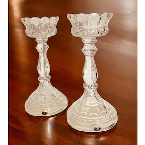 Set of 2 Bohemia Czech Crystal Pillar Candle Holders