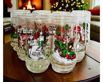 Vintage Holly Hobbie Christmas Coca-Cola Glasses - 1970s American Greetings Set of 9