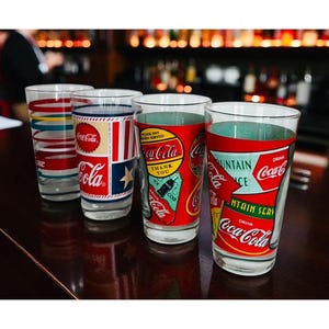 Vintage Coca-Cola Pint Glasses - Set of 4 Retro Soda Fountain Drinkware