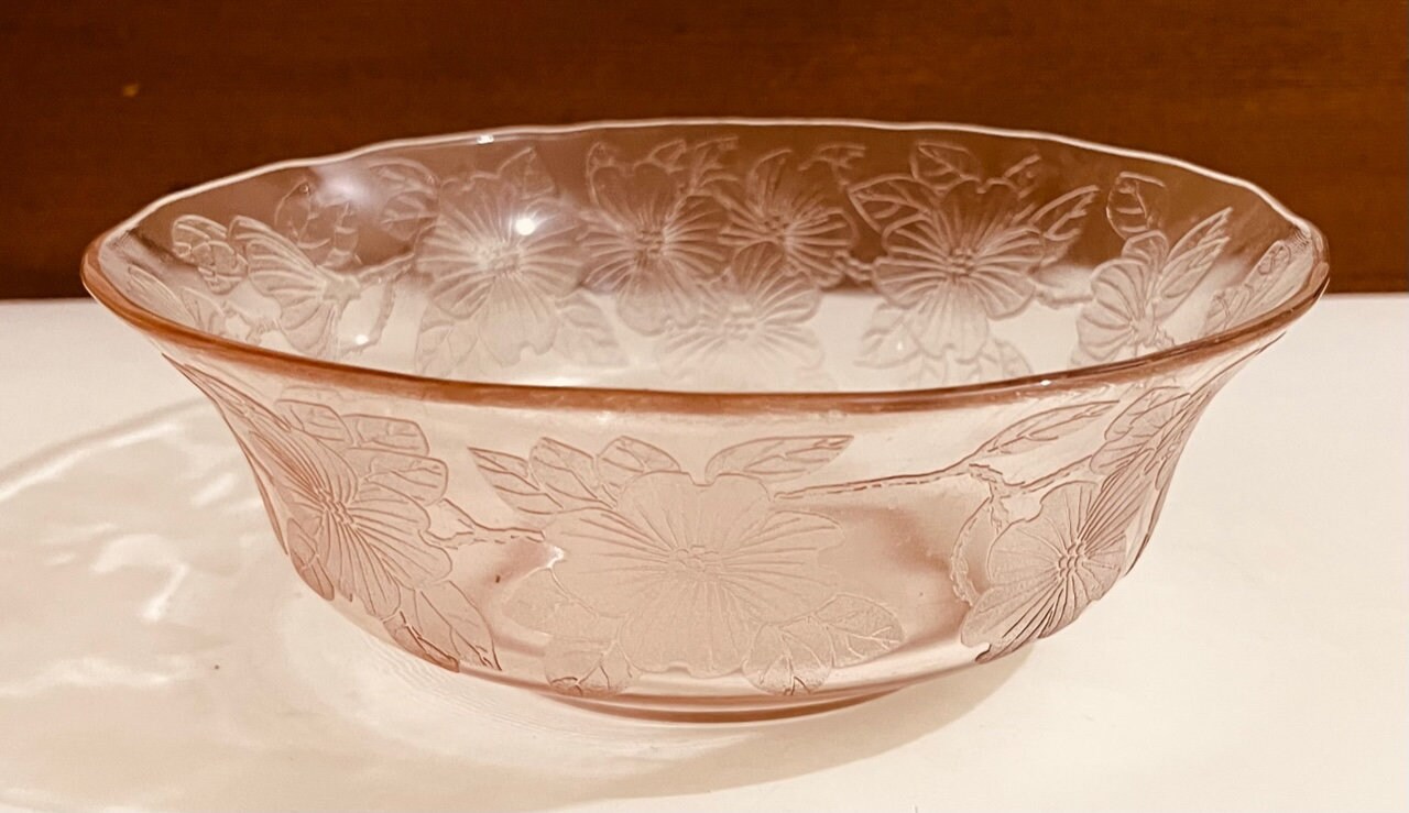 Macbethevans Pink Dogwood Depression Glass Serving Bowl and Etsy