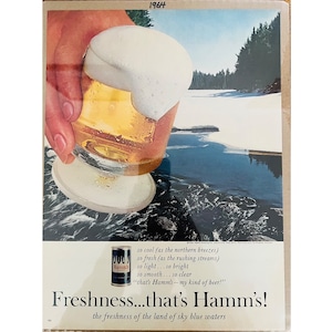 Vintage 1964 Hamm&#39;s Beer Advertisement - &quot;Freshness...That&#39;s Hamm&#39;s!&quot; - Classic Retro Bar Decor Collectible