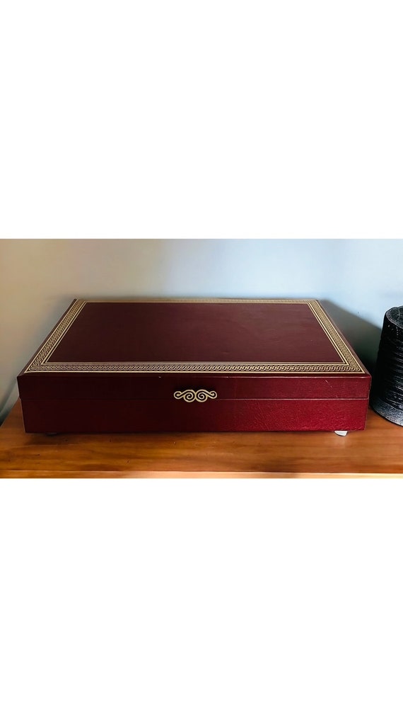 Mele 1970's Burgundy Red Jewelry Box With Gold Tri