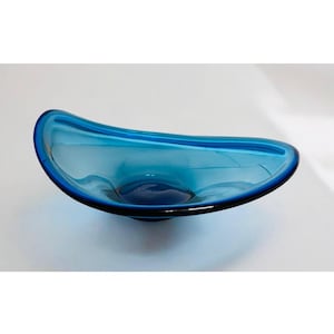 Vintage Blue Glass Selandia Bowl: Mid-Century Modern Danish Art Glass Centerpiece