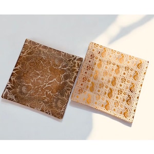 Set of 2 Georges Briard Curved Glass Mid-Century Modern Serving Trays – Gold Designs, Retro Entertaining