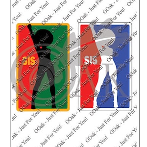 Può includere: Due illustrazioni colorate di figure con la parola "Sis" in un cerchio. La figura a sinistra è nera e verde, e la figura a destra è bianca e blu. Entrambe le figure indossano una fascia per capelli e hanno le braccia alzate in aria.