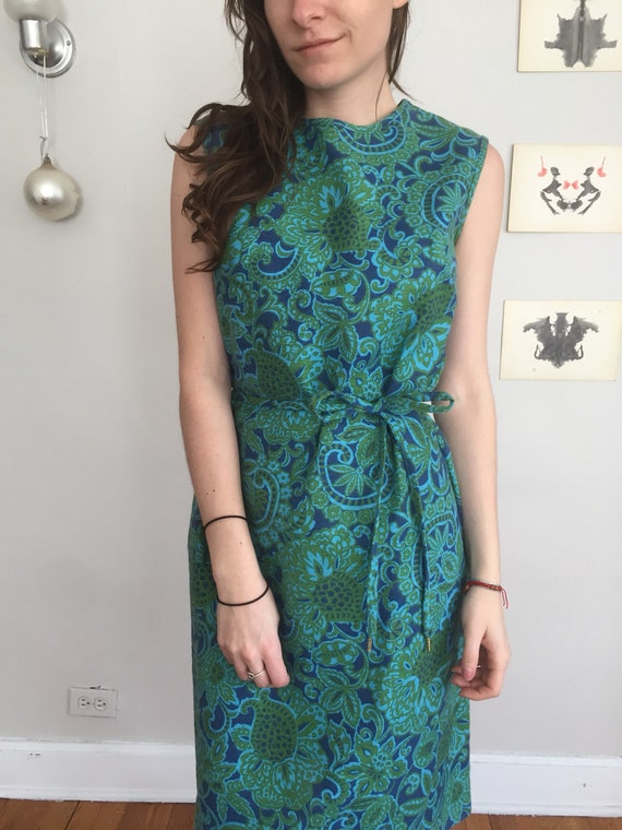 Vintage Early 60s Mod Floral Brocade Sheath Midi … - image 2