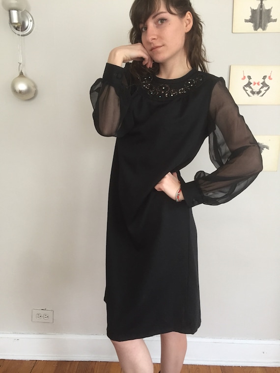 Vintage Late 70s Sheer Long Sleeve Little Black M… - image 2