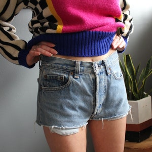 Vintage Distressed Levi Strauss Daisy Duke Denim High Waisted Hot Pant Shorts