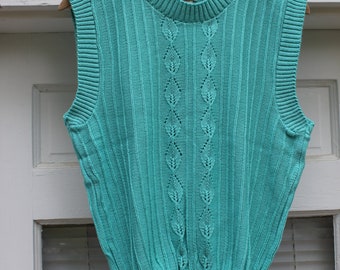 80s Alicia Leaf Knit Gemtone Sleeveless Sweater