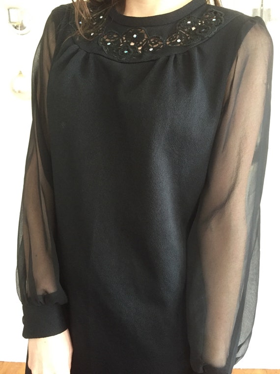 Vintage Late 70s Sheer Long Sleeve Little Black M… - image 3