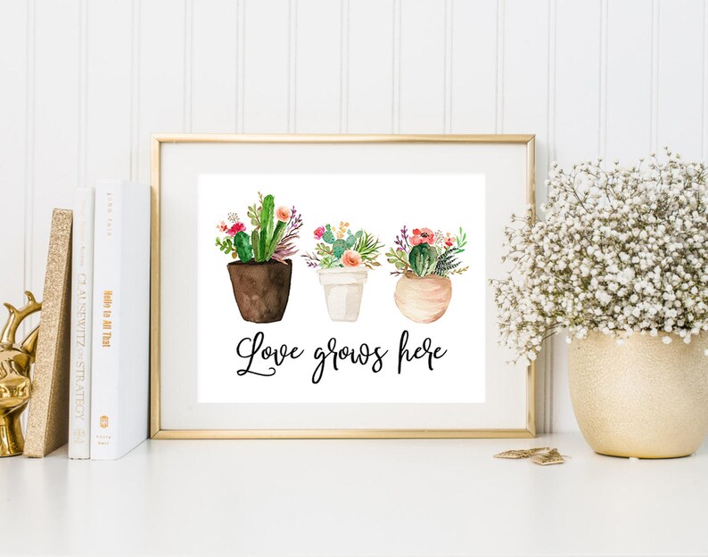 Love grows here cactus print cactus decor cacti printable printable art home wall decor watercolor cactus watercolor succulents