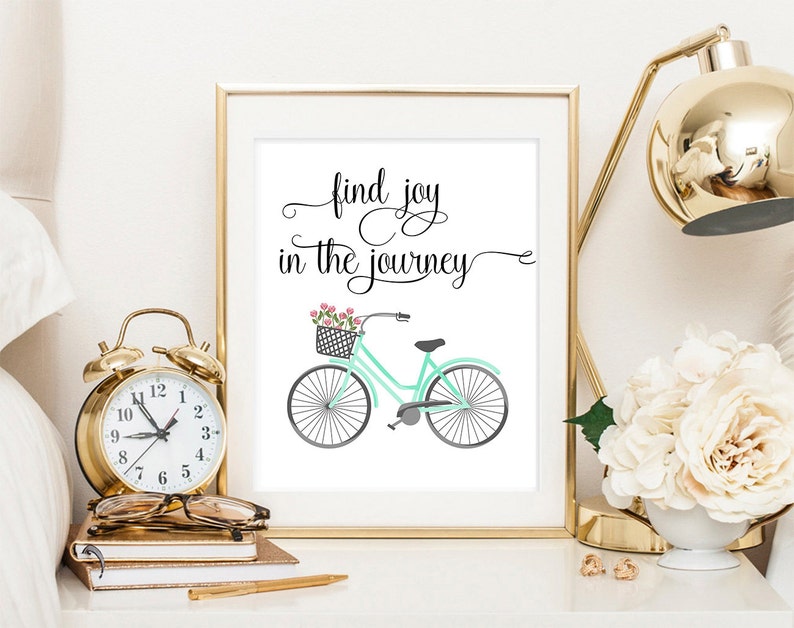 Find joy in the journey typography art print floral bike art Etsy