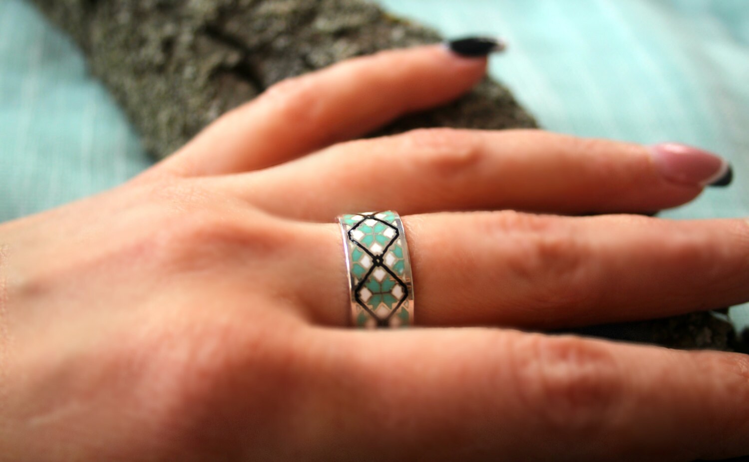 Ukrainian band ring Cloisonne enamel jewelry Sterling silver Etsy