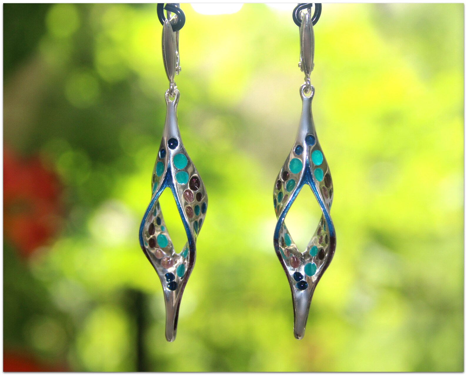 Stained glass dangle earrings Transparent enamel Unique Etsy