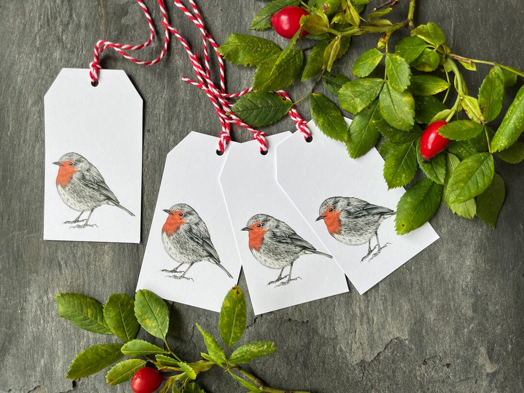 Festive Christmas Traditional Robin Gift Tags From Original Graphite ...