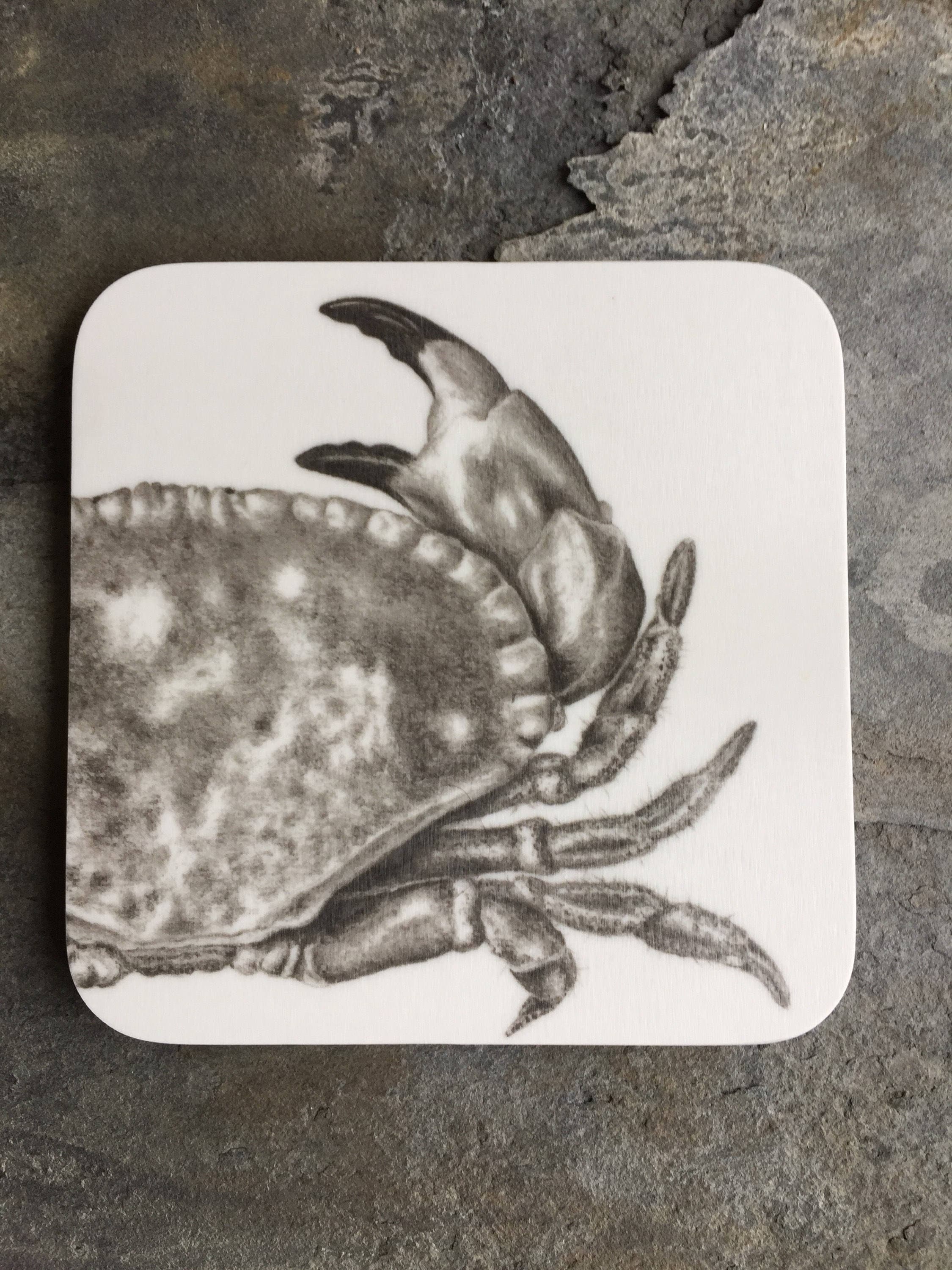 Melamine crab coaster from original pencil drawing
