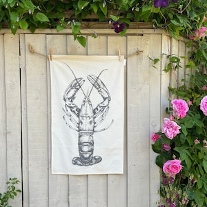 Lobster tea towel from pencil drawing - 100% natural cotton - made in the UK