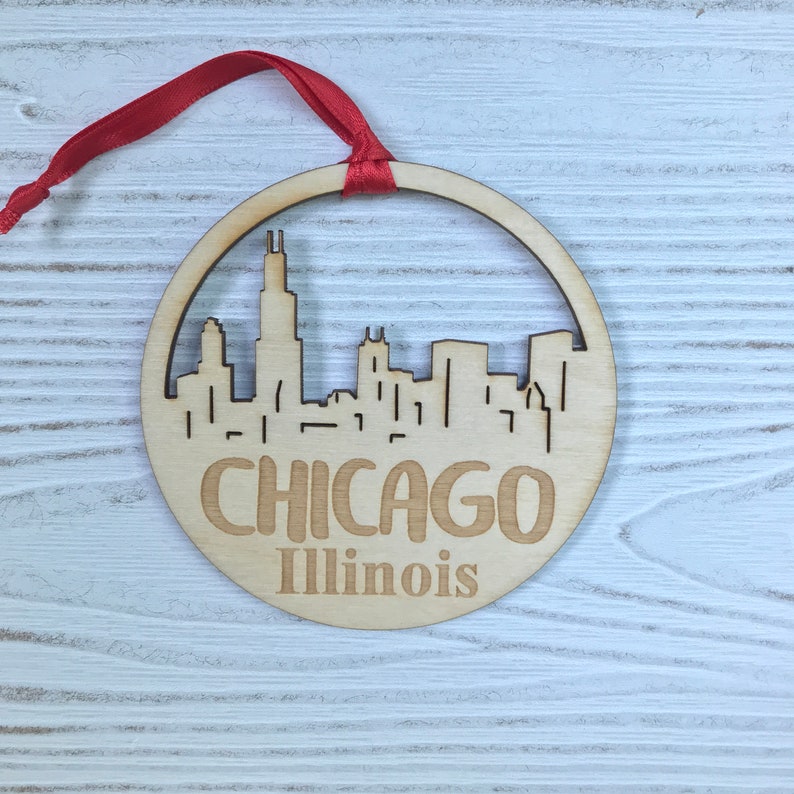 Personalized Ornament IL Christmas Ornament Chicago Illinois Ornament Stocking Stuffer Skyline Ornament Chicago Ornament