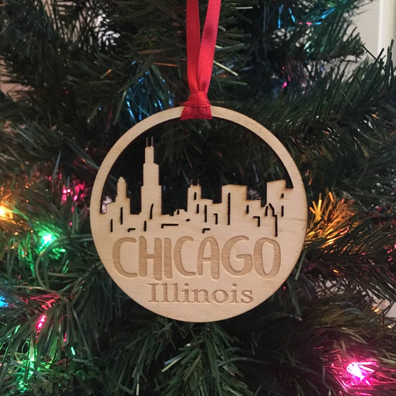 Personalized Ornament IL Christmas Ornament Chicago Illinois Ornament Stocking Stuffer Skyline Ornament Chicago Ornament