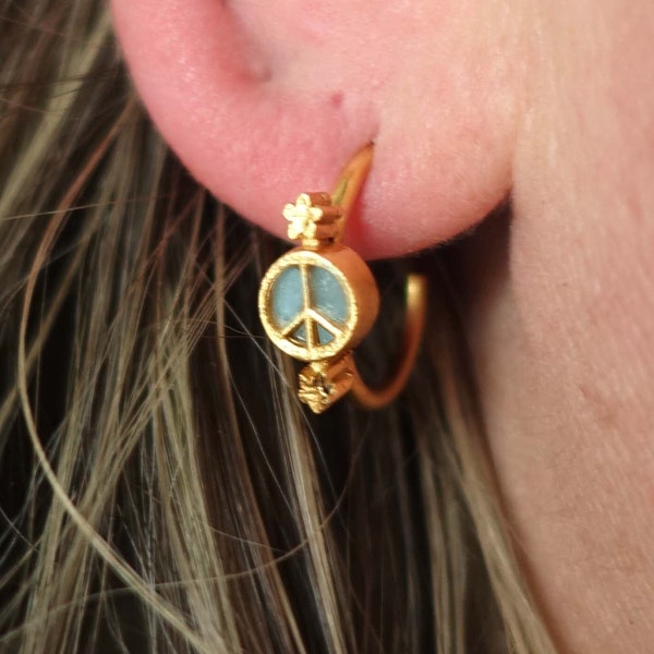 Boucles d'oreilles en or et turquoise Peace and Love - Me and My Mood