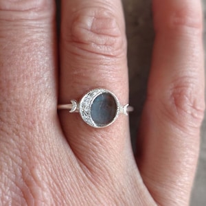 Bague lune en argent et labradorite naturelle Luna - Me and My Mood bijoux
