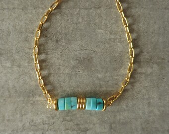 Gold bracelet with natural turquoise - Me and My Mood jewelry