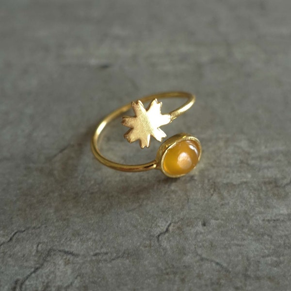 Bague en or fleur avec aventurine jaune - Me and My Mood bijoux