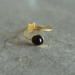 Star gold ring with a black onyx stone Me and My Mood jewelry image 1