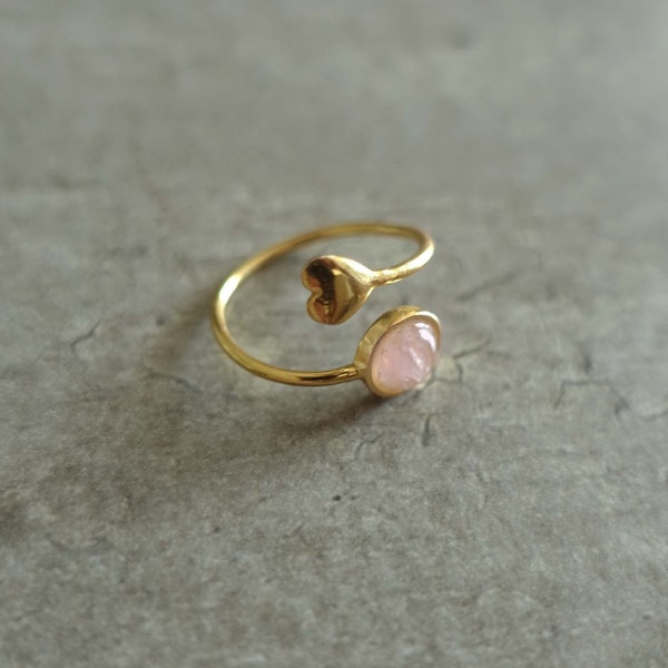 Bague coeur en or avec cristal rose quartz - Me and My Mood bijoux