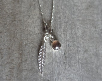 Silver necklace with a feather and a smokey quartz - Me and My Mood jewelry