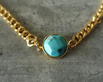 Gold chain necklace with natural turquoise- Me and My Mood jewelry