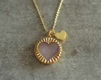 Gold heart necklace with rose quartz crystal - Me and My Mood jewelry