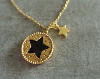 Star gold necklace with black onyx stone - Me and My Mood jewelry