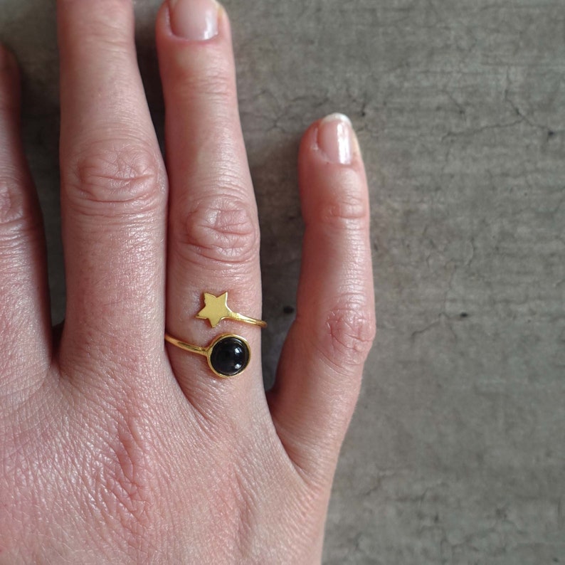 Star gold ring with a black onyx stone Me and My Mood jewelry image 3