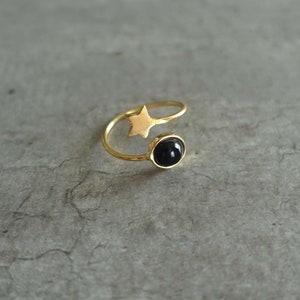 Star gold ring with a black onyx stone Me and My Mood jewelry image 2