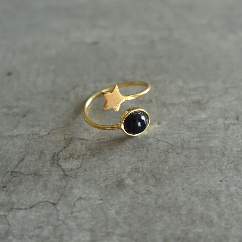 Star gold ring with a black onyx stone Me and My Mood jewelry image 2