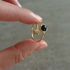 Star gold ring with a black onyx stone Me and My Mood jewelry image 4