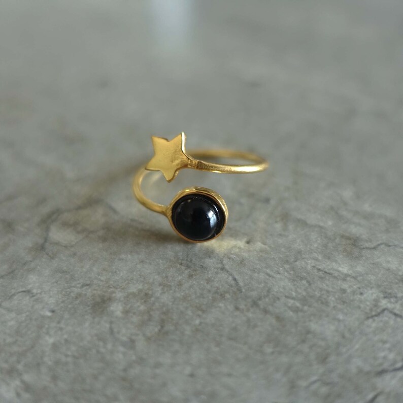 Star gold ring with a black onyx stone Me and My Mood jewelry image 1