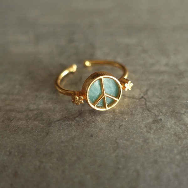 Bague peace and love en or et turquoise naturelle – Me and My Mood bijoux