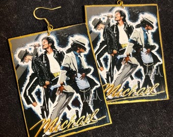 MJ Collage Earrings | Michael Jackson Fan Art Jewelry | Handmade Statement Earrings | King of Pop Inspired Gift