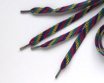 Colorfull Flat Striped Shoelaces Blue Green Red Yelow Cotton Shoelaces, 27.55" / 70 cm long