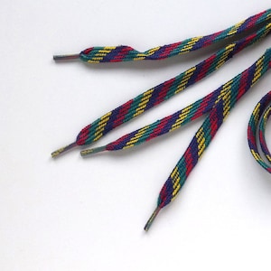 Colorfull Flat Striped Shoelaces Blue Green Red Yelow Cotton Shoelaces, 27.55" / 70 cm long