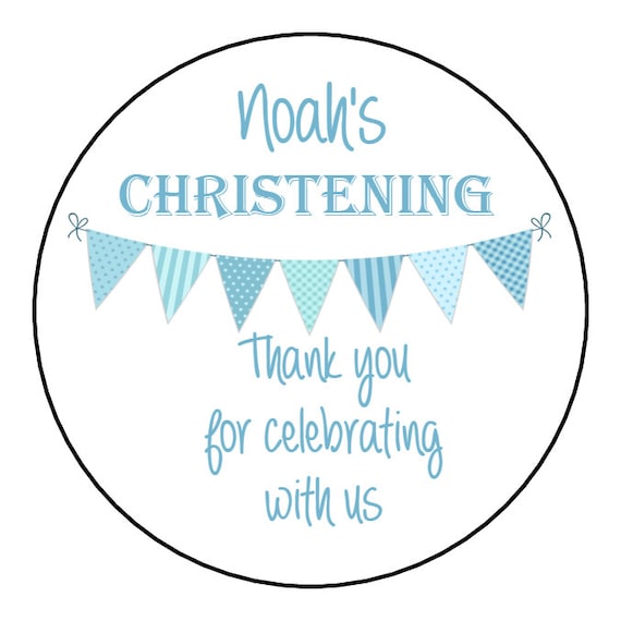 35x Personalised Blue Christening Party Thank You Envelope Seals Stickers 243