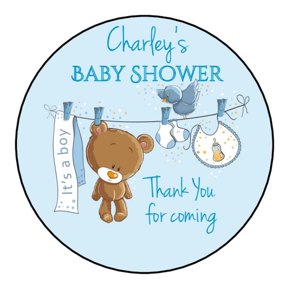 35 Blue Elephant Boy Cute Baby Shower Stickers Thank You Stickers Sweet Cones