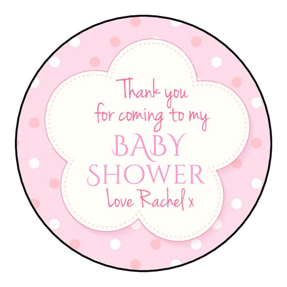 Personalised Round Baby Shower Girl Party Sweet Bags Stickers Labels Seals Cones