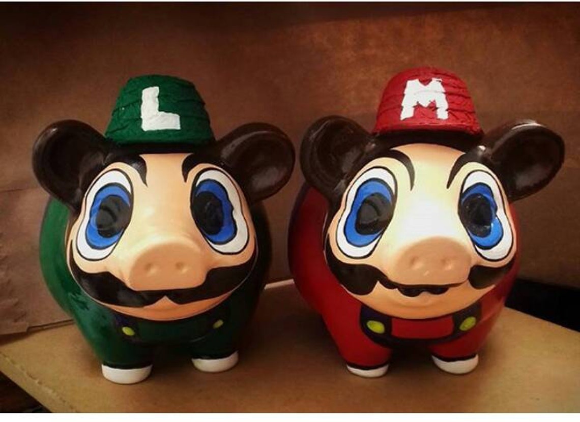 Mario Bros Piggy Bank Luigi Bros Piggy Bank Mario and Luigi Etsy