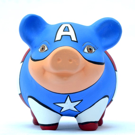 Personalised Captain America Name Ceramic Money Box Piggy Bank Saving Fund Gift 